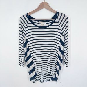 Michael Michael Kors Black White Striped 3/4 Sleeve T Shirt XS